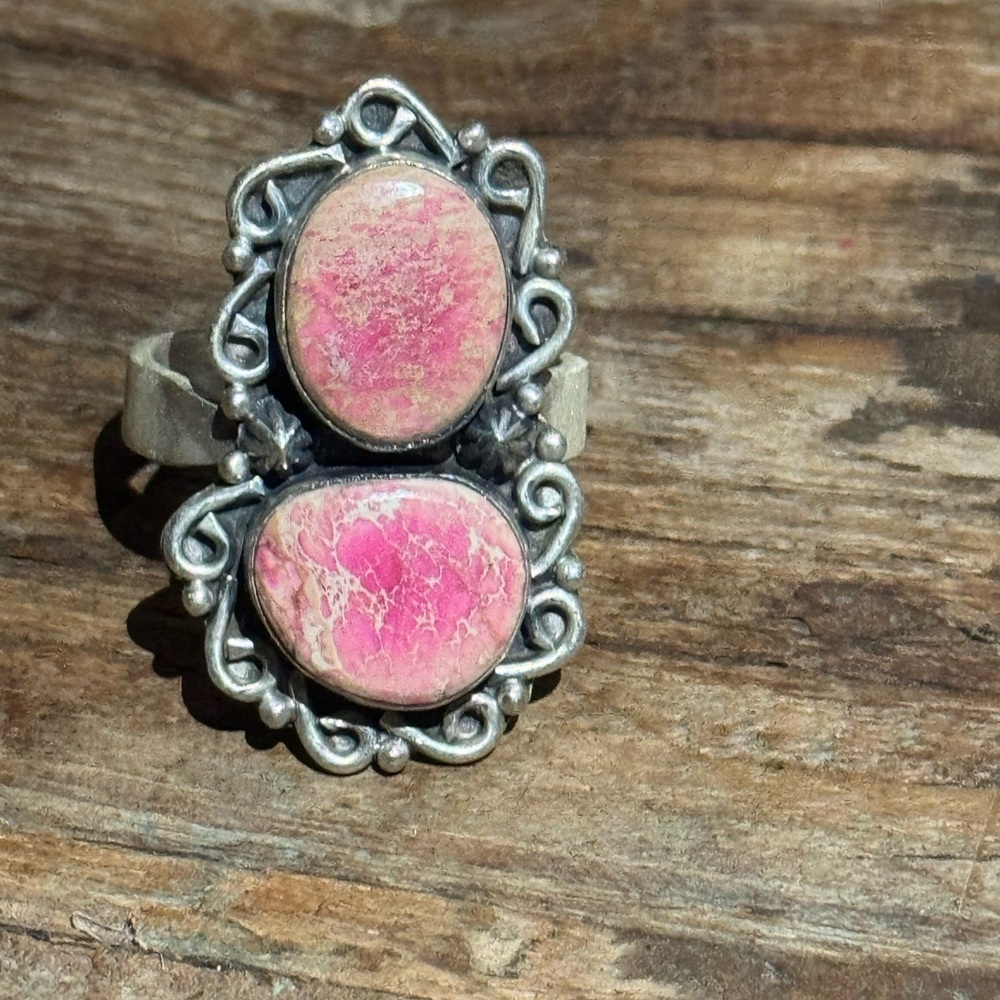 Southwestern Blush Pink sea sediment Jasper Sterling Silver Adjustable Ring